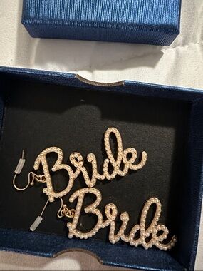 **HOST PICK!!!** Pearl-Embellished "Bride" Drop Earrings - Gold Tone